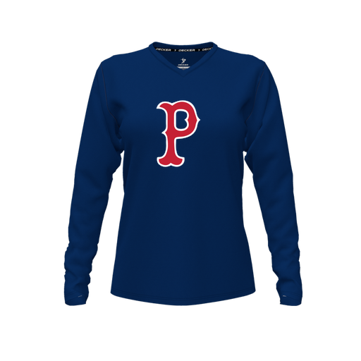 [CUS-DFW-TEES-CMF-VNK-LSL-NVY-FYXS-LOGO1] Comfort T-Shirt (Female Youth XS, Navy, V Neck, Logo 1, Long Sleeve)
